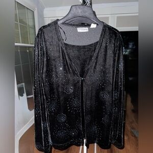 Vintage Ronni Nicole Sport Black Velvet Cardigan or open-front jacket Size L